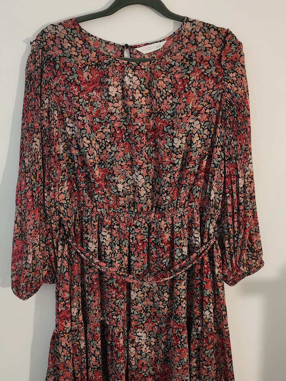 LC Lauren Conrad Red Floral Long Sleeve Midi Dress
